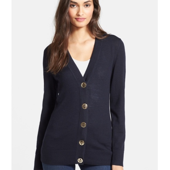 Tory Burch Sweaters - Tory Burch Simone merino wool navy cardigan
